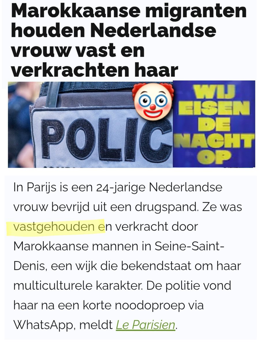Zeg naïeve #wijeisendenachtop meiskes en ander links domvolk, in Parijs was het ook raak. Een meisje werd vastgehouden door #Marokkaans gespuis en ook nog #verkracht. Nu gaan jullie zeker beweren dat dat enkel gedurende de nacht gebeurde. En het de schuld is van alle mannen zeker