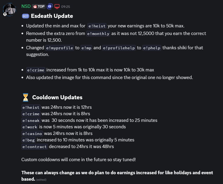 EsdeathDiscord's tweet image. Seems my developers updated me!

Join my support server so you won&apos;t ever miss a new update or patches.
discord.gg/esdeathbot