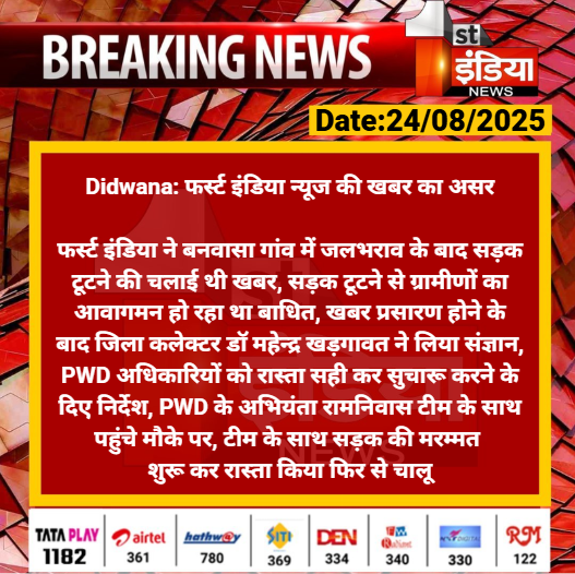 First India News (@1stindianews) on Twitter photo #Didwana: फर्स्ट इंडिया न्यूज की खबर का असर
फर्स्ट इंडिया ने बनवासा गांव में जलभराव के बाद सड़क टूटने की चलाई थी खबर, सड़क टूटने से ग्रामीणों का आवागमन हो....
#RajasthanWithFirstIndia #DidwanaNews <a href="/DMDeedwanaKucha/">District Collector & Magistrate-Deedwana Kuchaman</a> #Didwana: फर्स्ट इंडिया न्यूज की खबर का असर
फर्स्ट इंडिया ने बनवासा गांव में जलभराव के बाद सड़क टूटने की चलाई थी खबर, सड़क टूटने से ग्रामीणों का आवागमन हो....
#RajasthanWithFirstIndia #DidwanaNews <a href="/DMDeedwanaKucha/">District Collector & Magistrate-Deedwana Kuchaman</a>