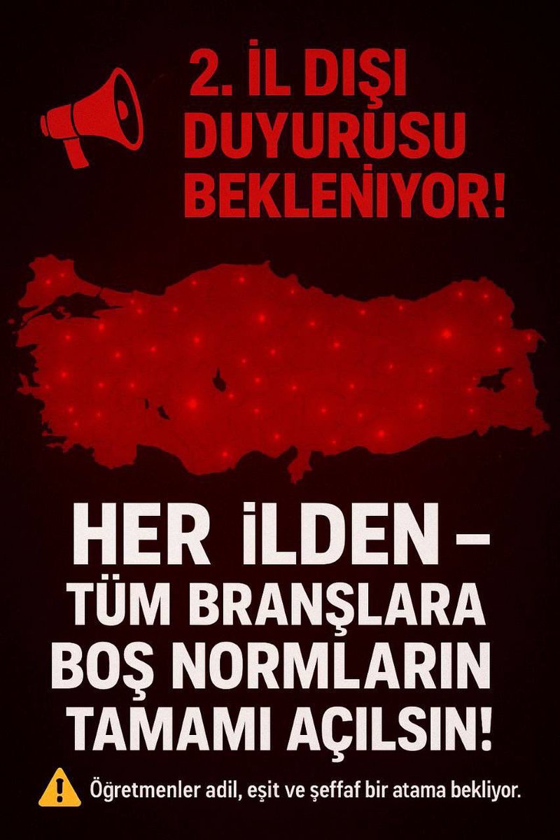 💯81 ildeki tüm boş normların açıldığı ikinci il dışı için biran önce bir açıklama bekleniyor.
❌Mayıs ayının sonundan beri öğretmenlerimiz taleplerini iletiyor.
✅Okulların açılmasını az bir zaman kala insanlar bu belirsizliğin son bulmasını talep ediyor.