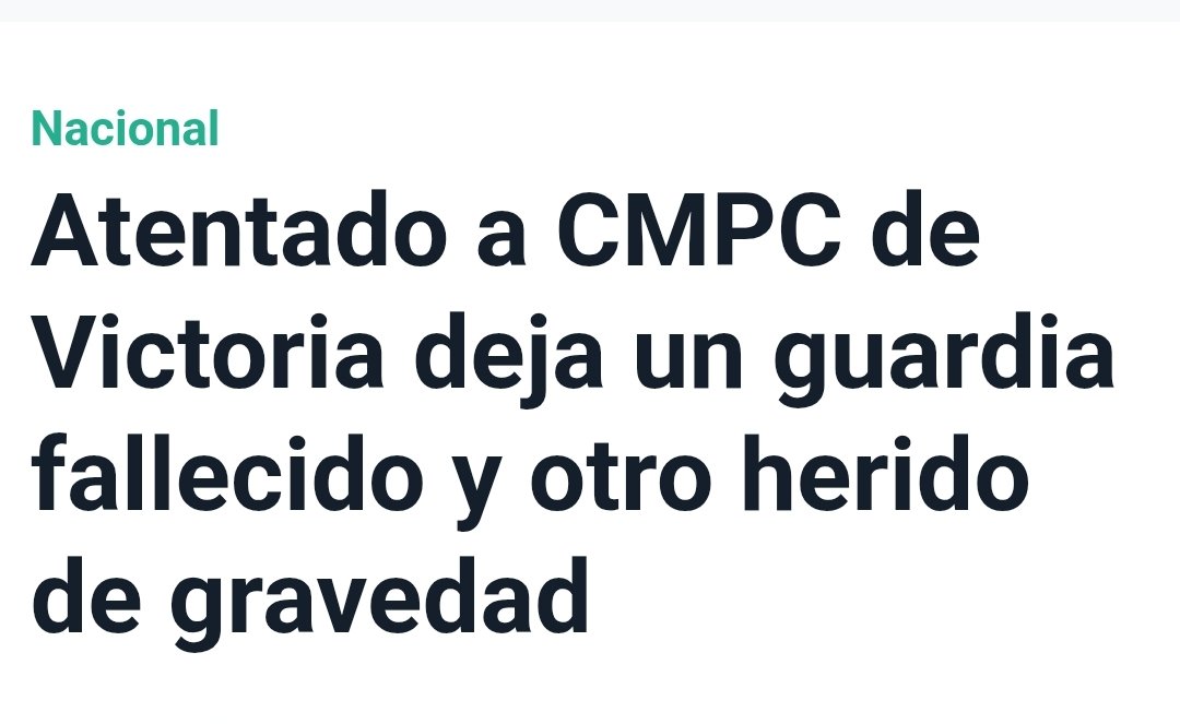 Un lamentable nuevo atentado y fatal sucede anoche en la ciudad de Victoria en La Araucanía que nos enluta.
El estado de excepción ha servido pero, no del todo. Claramente, para erradicar la violencia de verdad, hay que hacer mucho más que eso!!