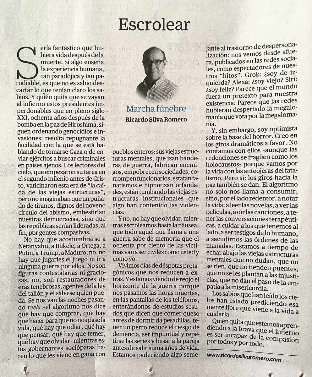 SantiagoLondoñoUribe (@slondonouribe) on Twitter photo “Quien quita que estemos aprendiendo a la brava que el infierno es ser incapaz de la compasión por todos y por todo”.
Igual que <a href="/RSilvaRomero/">Ricardo Silva Romero</a>, sigo en estas redes a pesar de toda la mierda que tiramos por las recomendaciones literarias, cineastas y por algunos hilos prodigiosos. “Quien quita que estemos aprendiendo a la brava que el infierno es ser incapaz de la compasión por todos y por todo”.
Igual que <a href="/RSilvaRomero/">Ricardo Silva Romero</a>, sigo en estas redes a pesar de toda la mierda que tiramos por las recomendaciones literarias, cineastas y por algunos hilos prodigiosos.