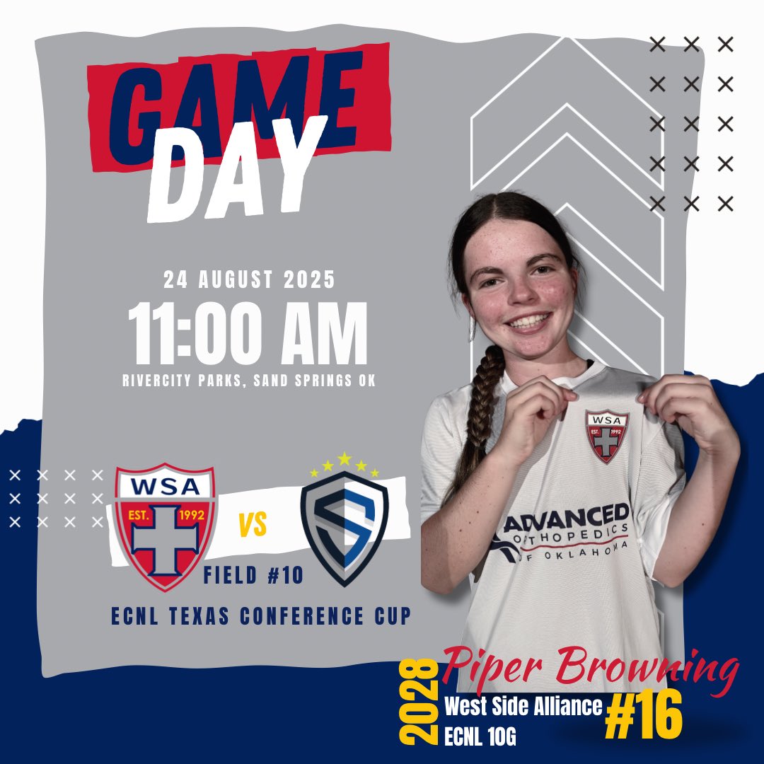 PiperBrowning2028 (@piper__browning) on Twitter photo Game day! Cup game against Sting Royal.
<a href="/ImYouthSoccer/">ECNL/GA/Recruiting/College Soccer</a> <a href="/ImCollegeSoccer/">College Soccer Truth ™</a> <a href="/ussoccer/">U.S. Soccer</a> <a href="/SoccerWSA/">WSA Soccer Club</a> <a href="/ECNLgirls/">ECNL Girls</a>
⏰ 11:00am
📍 RiverCity Parks, Sand Springs Game day! Cup game against Sting Royal.
<a href="/ImYouthSoccer/">ECNL/GA/Recruiting/College Soccer</a> <a href="/ImCollegeSoccer/">College Soccer Truth ™</a> <a href="/ussoccer/">U.S. Soccer</a> <a href="/SoccerWSA/">WSA Soccer Club</a> <a href="/ECNLgirls/">ECNL Girls</a>
⏰ 11:00am
📍 RiverCity Parks, Sand Springs