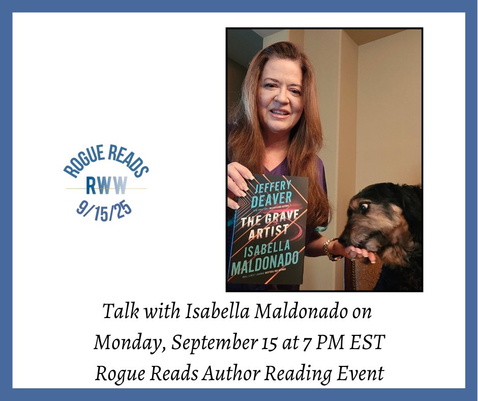 Talk live with <a href="/isabellambooks/">Isabella Maldonado</a>  about her new book Monday Sept 15 7 pm EST--for more information and free registration go to this link: bit.ly/RReadsSep2025
#AuthorTalk #reading #whatimreadingnow
<a href="/christinegoff/">Chris Goff</a> <a href="/gaylelynds/">Gayle Lynds</a> <a href="/ToscaLee/">Tosca Lee</a>  <a href="/KarnaBodman/">Karna Small Bodman</a> <a href="/jennymilchman/">Jenny Milchman</a>