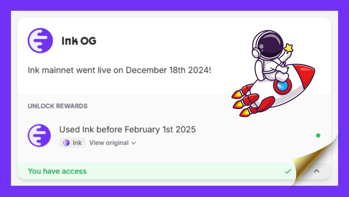 AlexBayarchyk's tweet photo. 💎INK OG💎
Ink mainnet went live on December 18th 2024!
-Used Ink before February 1st 2025 Than You're INK OG.
Check Your Wallet:- https://t.co/ylL1haZKNf…
@inkonchain #INKOG #ShroomyGuild https://t.co/YSOhLOiOnK
