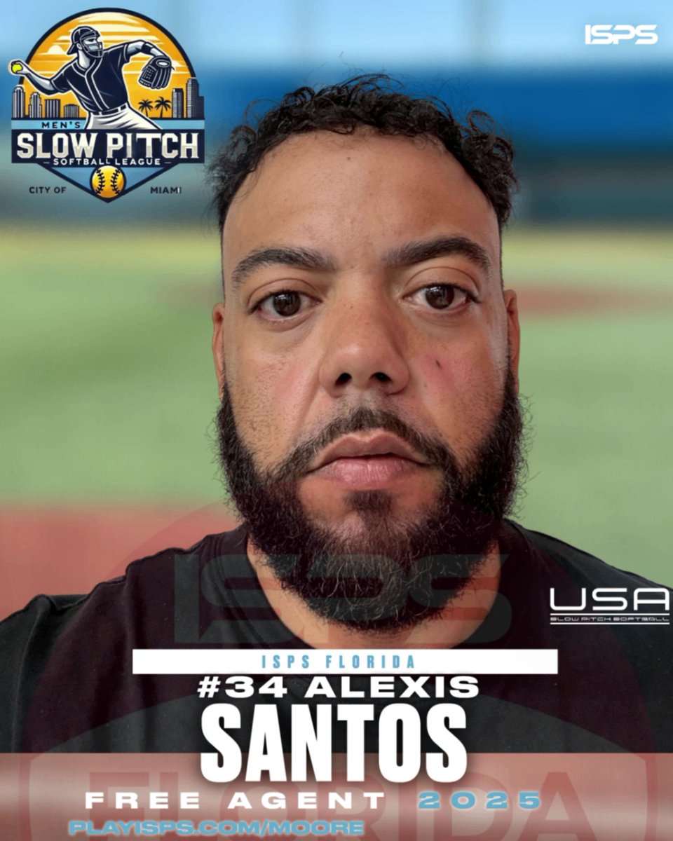 ISPSđ„ (@ispso) on Twitter photo đ„ Meet Alexis Santos (#34)âour newest free agent in the City of Miami Menâs League! Sponsored by @cityofmiami & <a href="/FrancisSuarez/">Mayor Francis Suarez</a>, Alexis is ready to light up the field. Donât miss the action!
PlayISPS.com/Moore
#ISPSFreeAgent #MiamiSlowpitch đ„ Meet Alexis Santos (#34)âour newest free agent in the City of Miami Menâs League! Sponsored by @cityofmiami & <a href="/FrancisSuarez/">Mayor Francis Suarez</a>, Alexis is ready to light up the field. Donât miss the action!
PlayISPS.com/Moore
#ISPSFreeAgent #MiamiSlowpitch