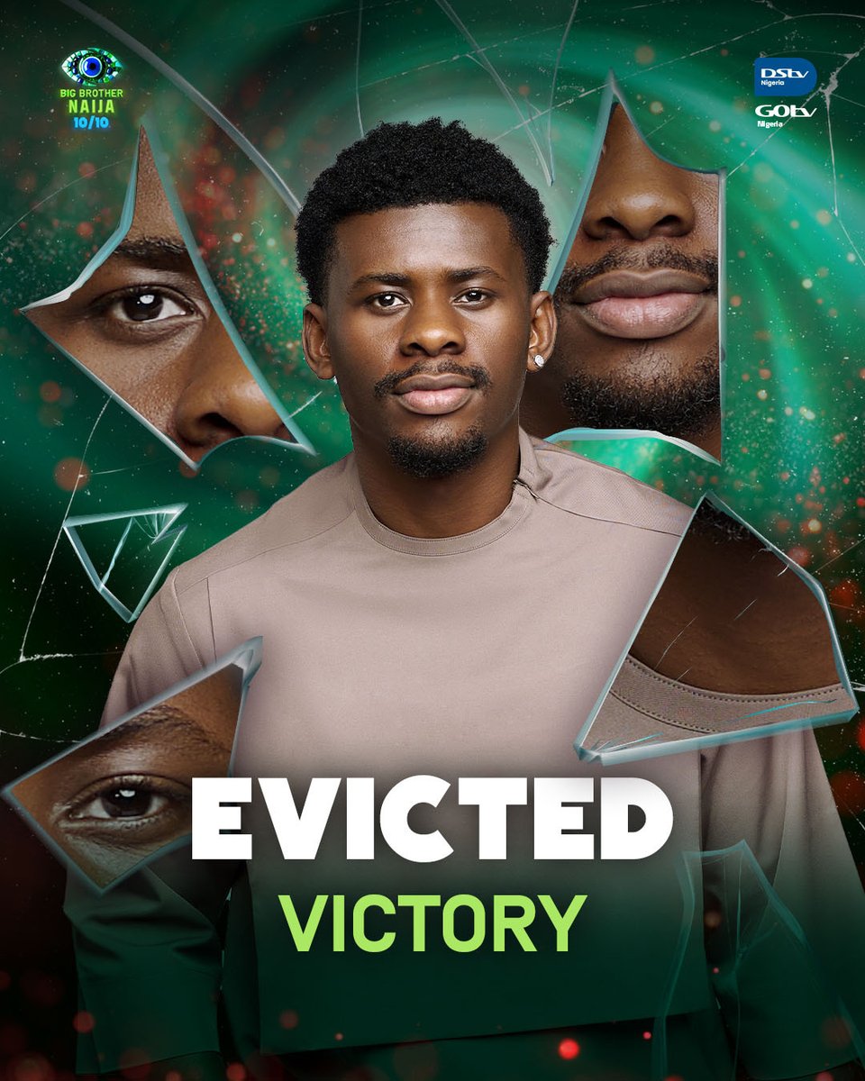 BBNaija's tweet photo. Victory takes the exit.🚪💀 Some soar, some stumble and Victory has just been evicted from the game. Their name’s now etched in Biggie history. 😏 We wish Victory the best in his future endeavours.  #BBNaija https://t.co/2uodiahoA1