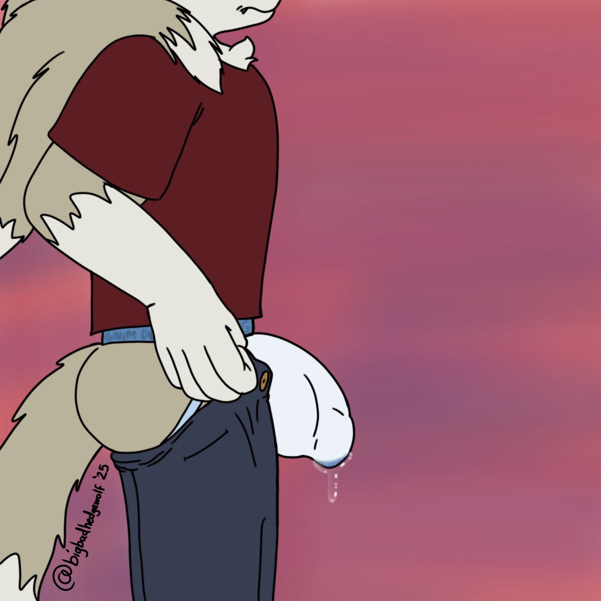 Can't fit in his damn pants no more (again)

A redraw of an older art >:3, to rip his jockstrap off head to 🟦☁️