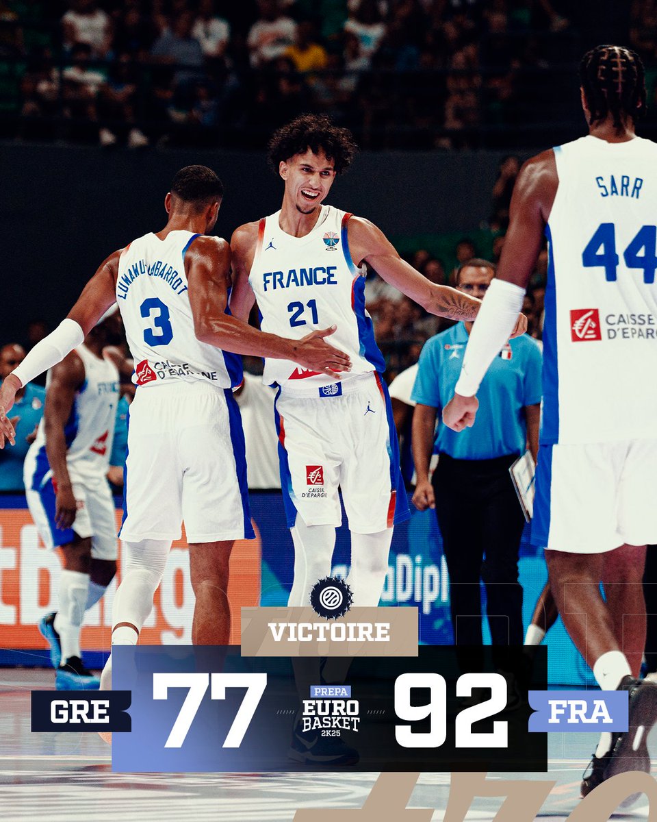 Équipes de France de Basket (@frabasketball) on Twitter photo Une démonstration 👊
Les Bleus enchaînent une cinquième victoire consécutive et terminent cette préparation à l'<a href="/EuroBasket/">FIBA EuroBasket</a> invaincus ⚔️
#TeamFranceBasket | #PassionnémentBleu | #EuroBasket | #GREFRA Une démonstration 👊
Les Bleus enchaînent une cinquième victoire consécutive et terminent cette préparation à l'<a href="/EuroBasket/">FIBA EuroBasket</a> invaincus ⚔️
#TeamFranceBasket | #PassionnémentBleu | #EuroBasket | #GREFRA
