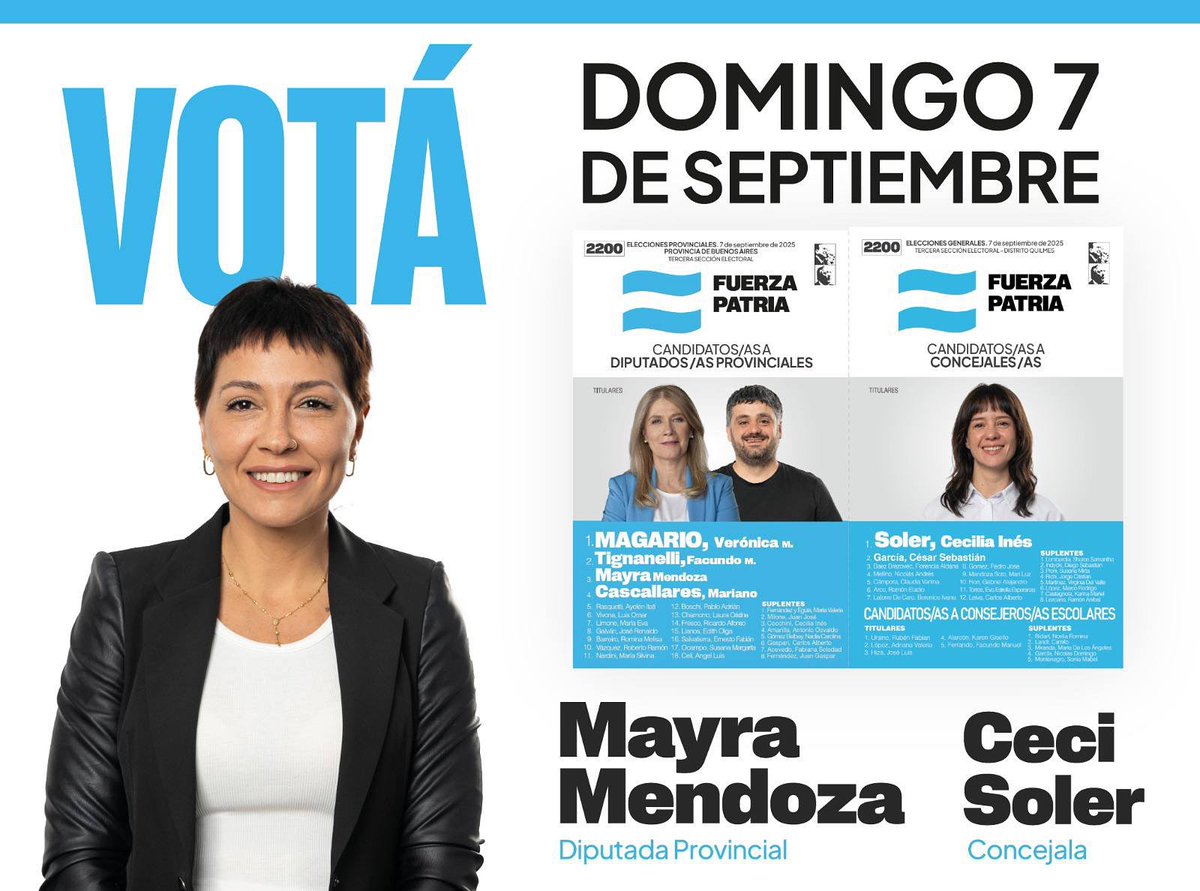 El próximo 7 de septiembre, buscá la boleta celeste y blanca en el cuarto oscuro y llenemos las urnas de esperanza, trabajo y futuro para #Quilmes y la provincia. 

#SeguimosParaAdelante☀️💜