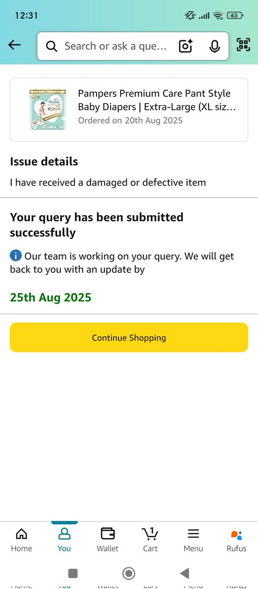 DholakiaShejal's tweet photo. @amazonIN after even complaining 3 times there is still no update from team.kindly check the screenshot attached. Very disappointing as diaper is always a priority for kids. https://t.co/EYYw9UdW5t