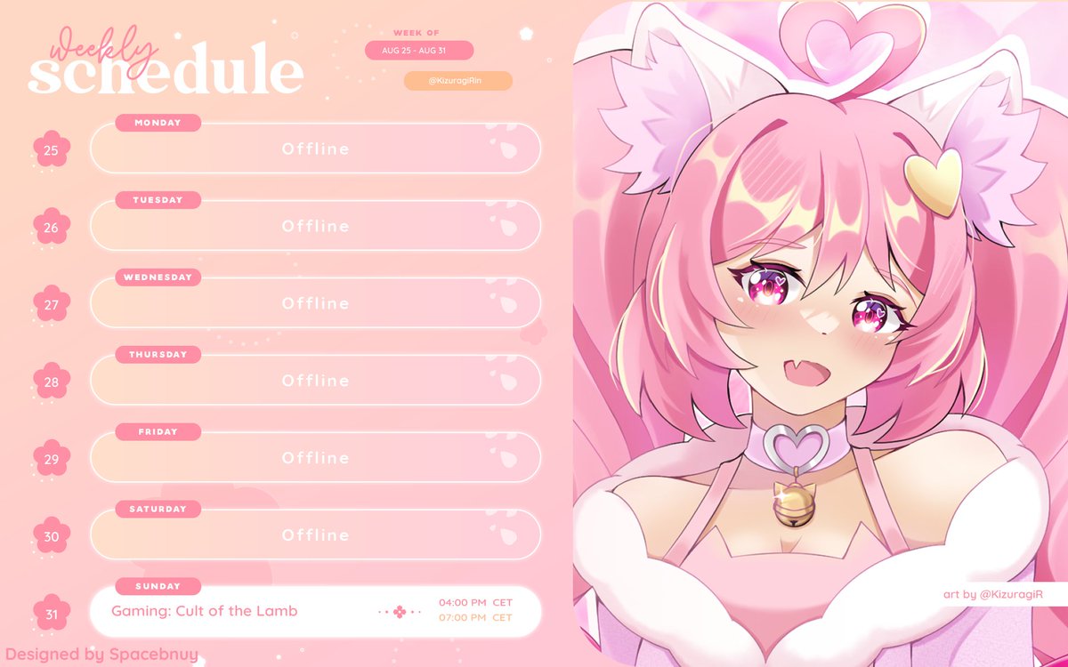 Vtuber Stream Schedule ✨️
Only one stream this week buuut it's gonna be a great one! The Meowgic Circle will be back on Sunday! 

🩷SUN: Cult of the Lamb 4PM CET