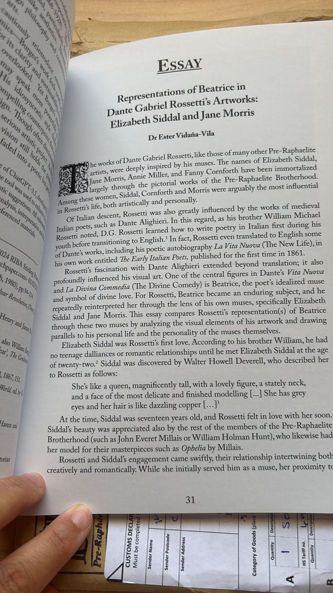 Yesterday I received a copy of the #PRSReview, in which I happily contributed with an article about the representations of Beatrice of the pre-raphaelite artist Dante Gabriel Rossetti ✨. <a href="/PreRaphSoc/">PreRaphaeliteSociety</a>