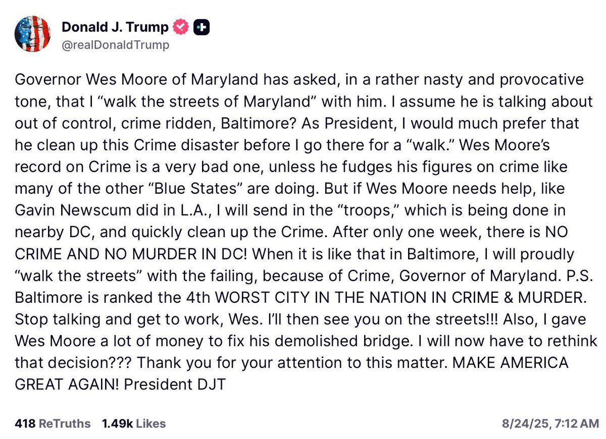 Trump is now threatening to send armed troops to Maryland because he thinks their governor is disrespectful. 

Where are all the Republican leaders that believe in Federalism and our Constitution?