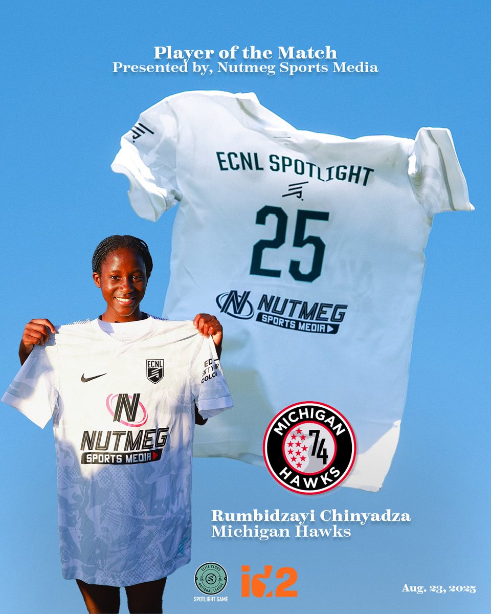 The first ECNL Spotlight Game is officially in the books ✅  

Team East took home the 2-0 win, while Rumbidzayi Chinyadza from Michigan Hawks won Player of the Match, presented by <a href="/NutmegSportsMed/">Nutmeg Sports Media</a> 

#ECNL #ECNLspotlight