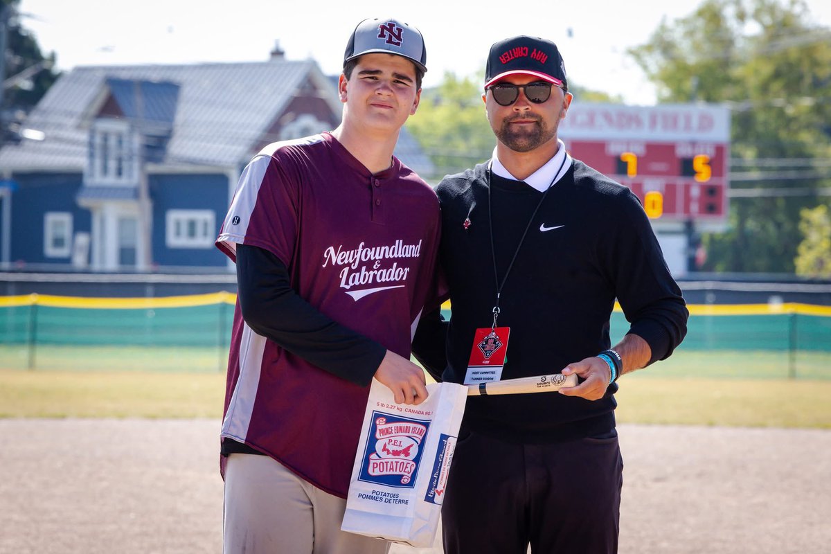 GAME 23: Atlantic Baseball Academy &amp; Source for Sports Summerside Player of the Game 🏆

The Player of the Game was presented by Tanner Doiron, Host Committee Chairman.

Alberta: Luke Hudson
Newfoundland &amp; Labrador: Owen Reed

#Summerside | <a href="/summersidePEI/">City of Summerside</a>