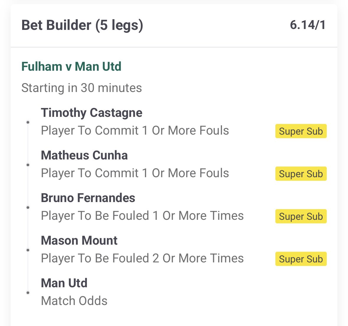 DanThompsonTips's tweet image. Fulham vs Man United 

2 Bet Builders 👇