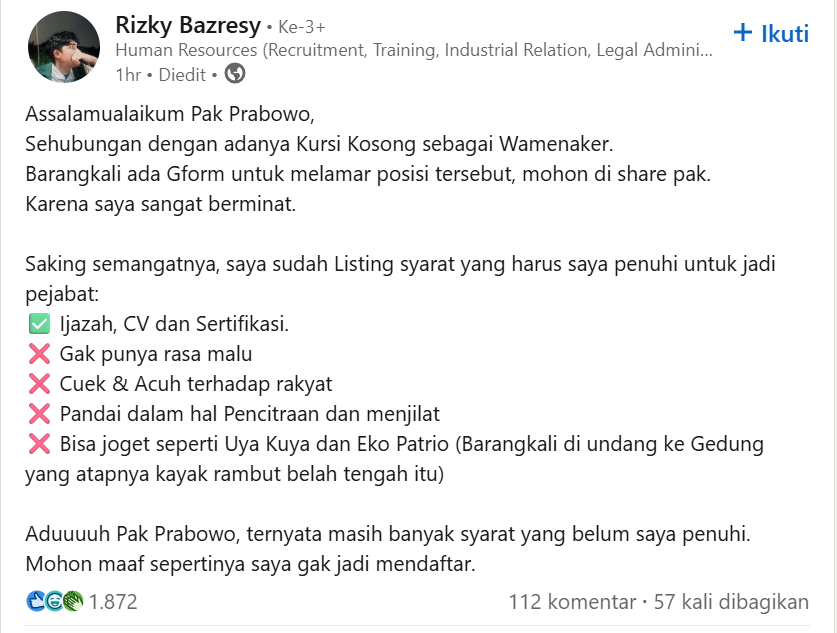 sebuah postingan di linked in