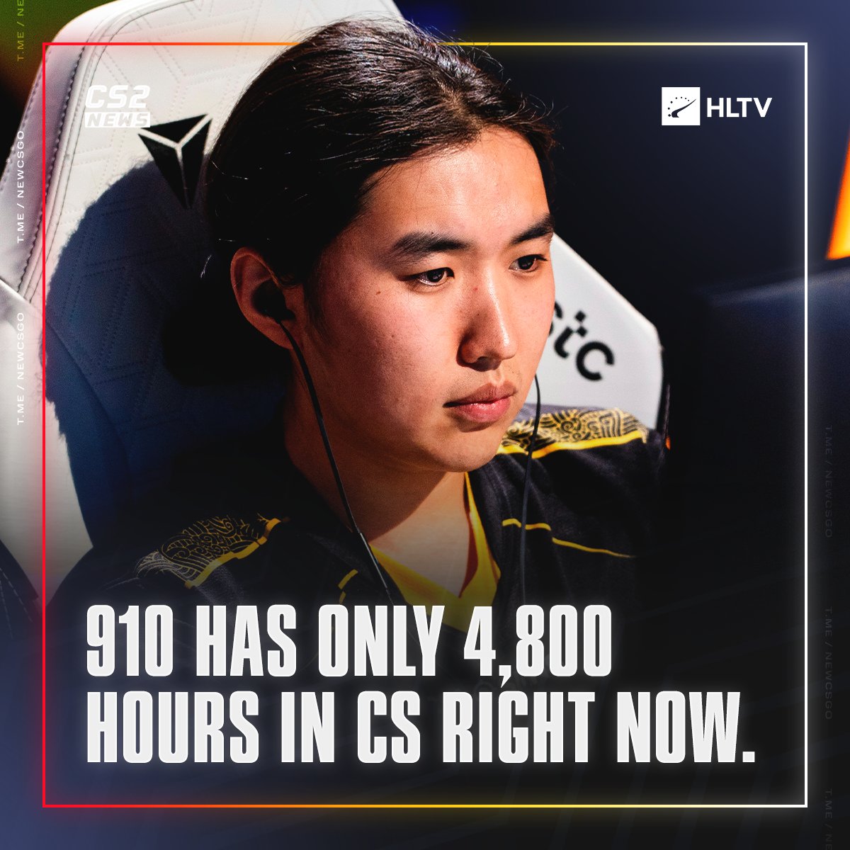😳 910 has only 4,800 hours in CS right now. For comparison, donk has over 3 times that.