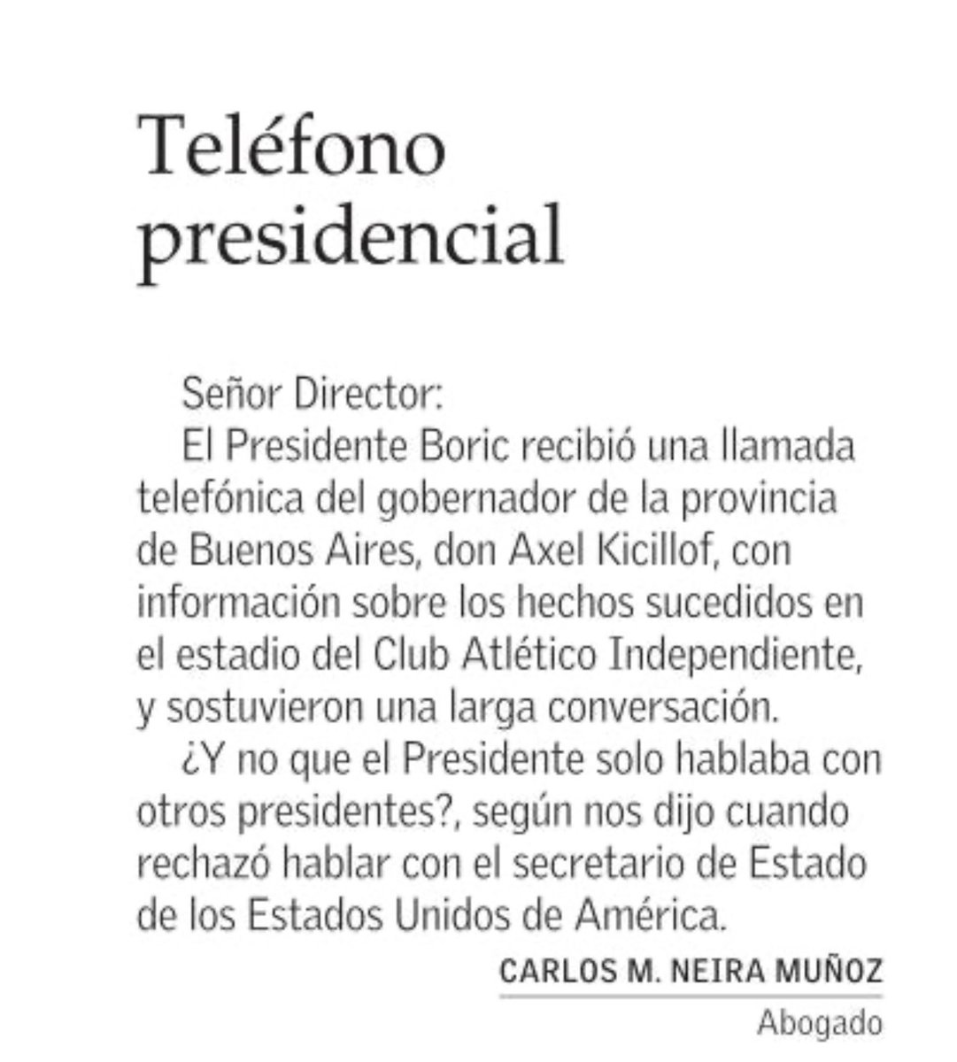 Este es un muy buen punto. No le contesta al secretario de Estado de Estados Unidos y si a un gobernador de provincia argentina.