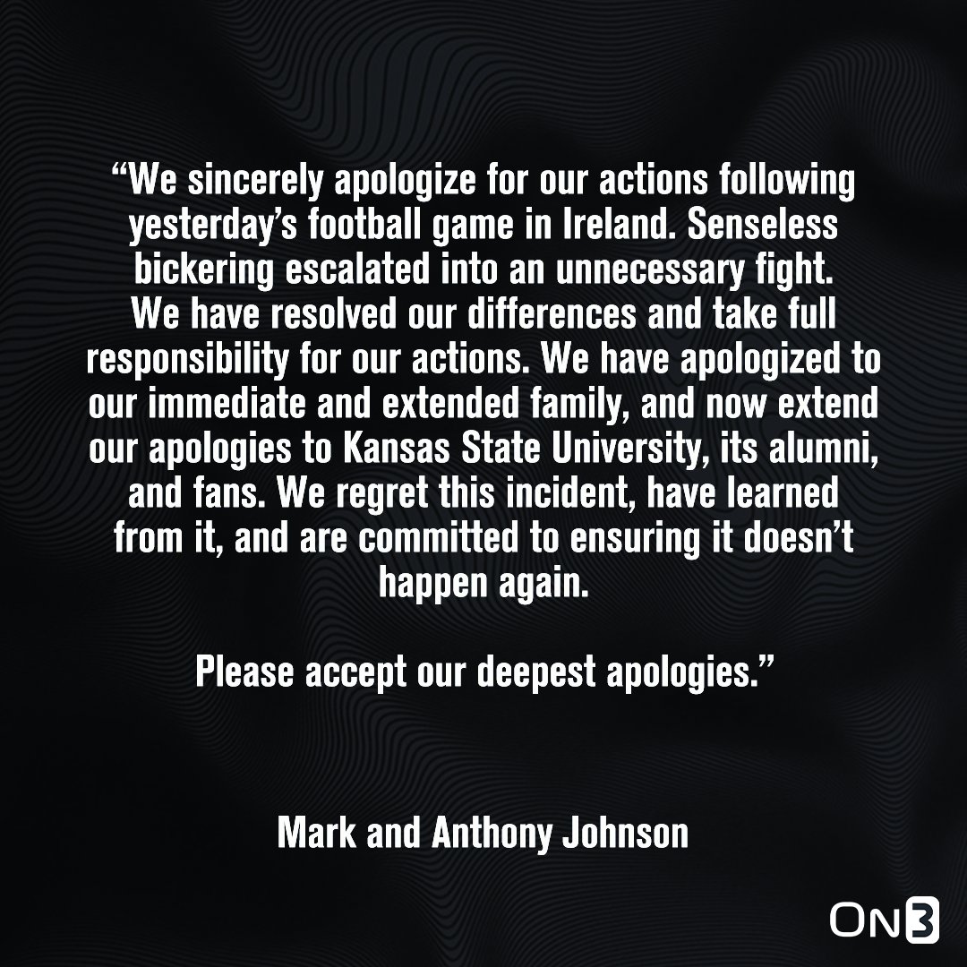 On3 (@on3sports) on Twitter photo NEW: Kansas State QB Avery Johnson's father (Mark) and his brother (Anthony) have released a joint statement following yesterday's fight⬇️
(via <a href="/PeteNakos_/">Pete Nakos</a>)
on3.com/college/kansas… NEW: Kansas State QB Avery Johnson's father (Mark) and his brother (Anthony) have released a joint statement following yesterday's fight⬇️
(via <a href="/PeteNakos_/">Pete Nakos</a>)
on3.com/college/kansas…