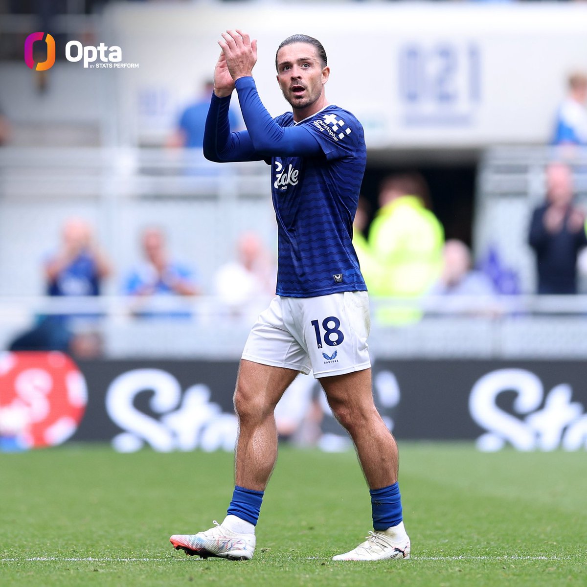 2 - Along with assisting both of Everton's goals today, Jack Grealish won possession more often (7) and won more tackles (3) than any other Toffees player. Determined.