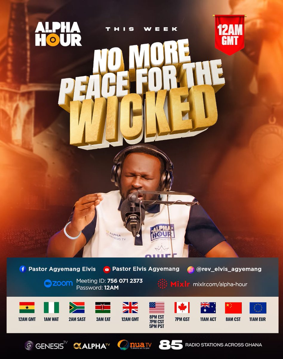 REAgyemang's tweet photo. Isaiah 48:22 (NLT)
“There is no peace for the wicked,” says the LORD.

This week, the LORD arises as the Righteous Judge. Every power that has vowed to trouble your life, their peace is over in the name of Jesus. 

Tonight, judgment is declared, vengeance is released, and every hand lifted against you will wither. The wicked will stumble. 

Don’t miss this week’s encounters on Alpha Hour. Invite someone, and let’s enforce God’s Word together. It is an operation NO MORE PEACE FOR THE WICKED🔥🔥🔥

I can't wait to see you tonight. Don't miss it...

📍Alpha Hour | LIVE at 12AM Ghana Time
📝 Come with your Joy List
🍷 Prepare your Communion
📞 Call a friend, tag someone, and share the link.

Follow the Pastor Elvis Agyemang WhatsApp channel: https://t.co/894tLZvgwC
