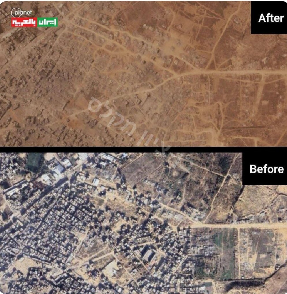 In pictures | Before and after the aggression..Two images document the massive destruction east of Gaza City due to the occupation's aggression.