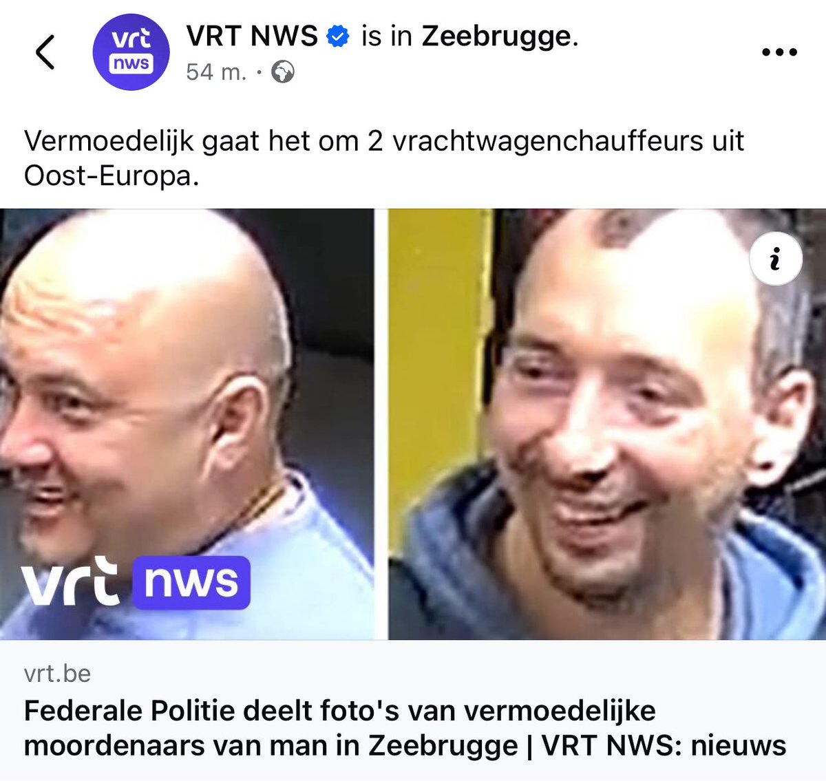 Brekend nieuws !
De moordenaars in Brugge zijn BLANK! 
Blurren hoeft niet opeens niet meer… We mogen ze zien !!!!
En terecht, deze Oost-Europese klootzakken moeten zo snel mogelijk gepakt worden!