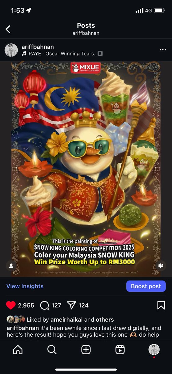 ariffbhnan's tweet photo. kinda sad sebab tak dapat into TOP 30 nor TOP 100 dalam mixue coloring competition. maybe diaorang fikir i boost likes agaknya 😭😔😔 https://t.co/6VjytJUdCW