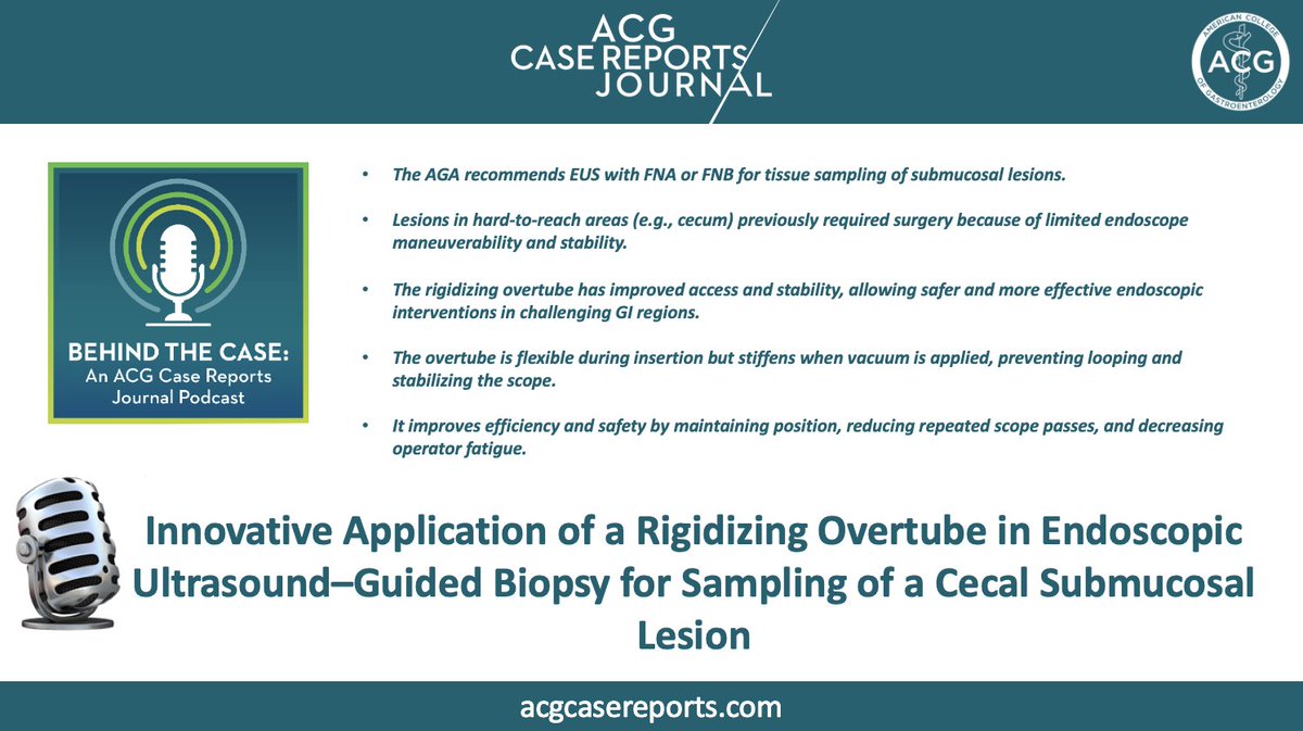 ACGCRJ's tweet image. 🎙️ New episode of #ACGCRJ Behind the Case Podcast

Featuring @Ansari_Zaid7 @A_KZaher @TolgaErim on a unique case where an overtube enabled a safe, single-pass FNB with excellent tissue yield ➡️ leading to a definitive benign diagnosis.

🔗 tinyurl.com/yjxub53h

#GI #podcasts