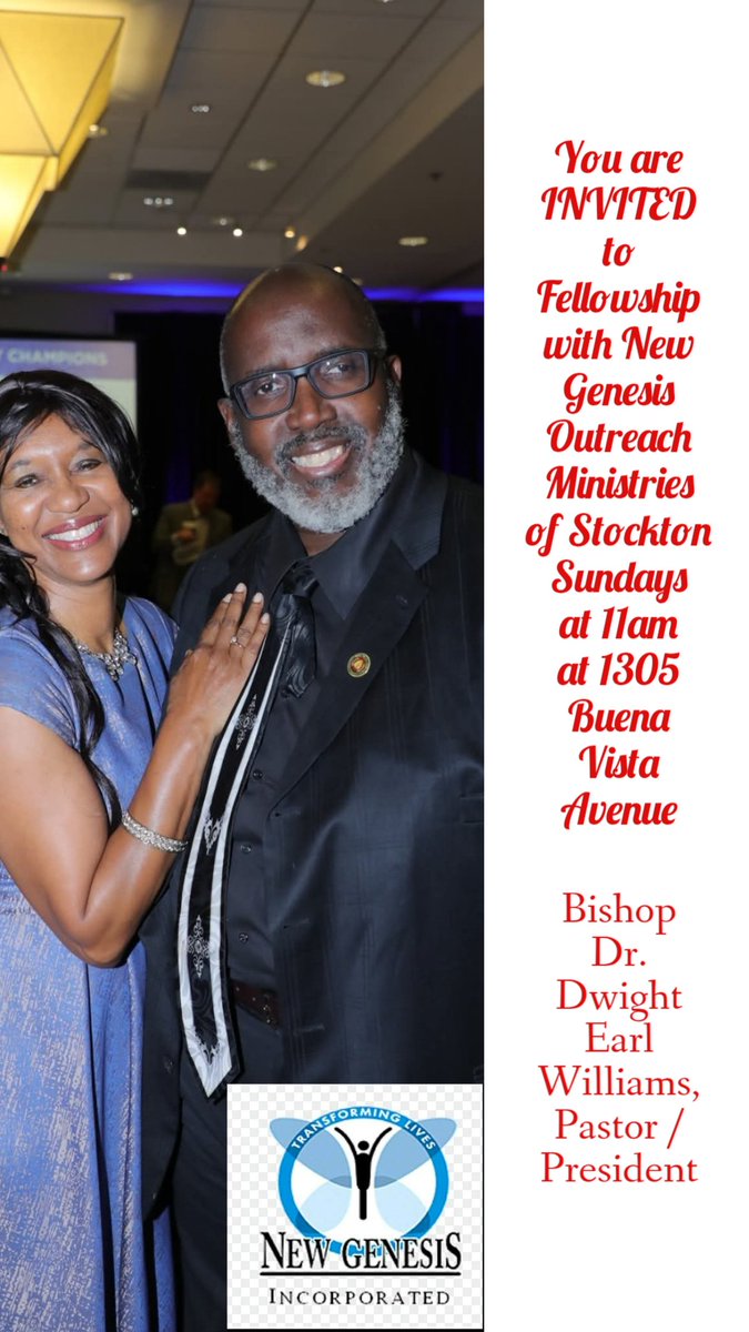 Join Bishop Dr. Dwight Earl Williams and Lady Phyllis Williams at New Genesis Outreach Ministries Of Stockton Sundays at 11am NewGenesisIncorporated.org #NewGenesisLive
