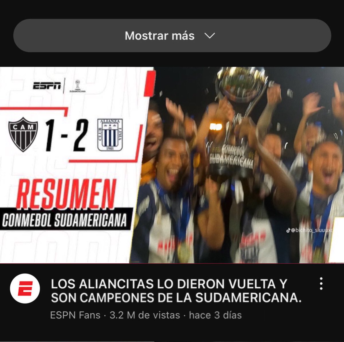 Con voz de Mariano Closs:
¡GOOOOL DE ALIANZA LIMA! ¡MATÍAS SUCCAR, EN EL ÚLTIMO SUSPIRO! ¡Minuto 93, cabezazo letal! Y ¡ALIANZA LIMA CAMPEÓN DE LA SUDAMERICANA POR PRIMERA VEZ! ¡Qué emoción, qué locura, qué noche histórica para los blanquiazules!
ESPN: