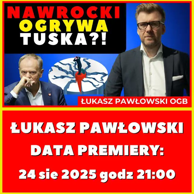 📢 PREMIERA 📢 24.08.2025, GODZINA 21:00 📽️youtu.be/Fz40AJqMLNUKry… Rządu Tuska - Co Poszło Nie Tak? Analiza Łukasza Pawłowskiego. #RadioRebeliant #KryzysRząduTuska #PolitykaPolska2025 #ŁukaszPawłowskiOGB #AferyPolityczne