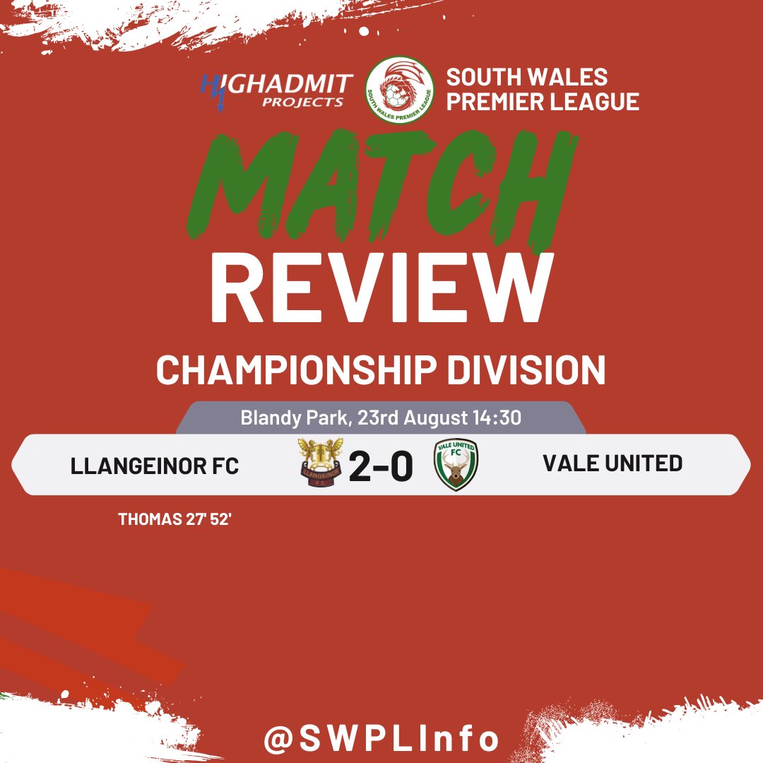 A double from Thomas gave <a href="/LlangeinorFC/">Llangeinor FC</a> their 3rd win of the league campaign against visitors <a href="/ValeUnitedFC/">Vale United FC</a> who couldn’t break down the defence of the hosts
