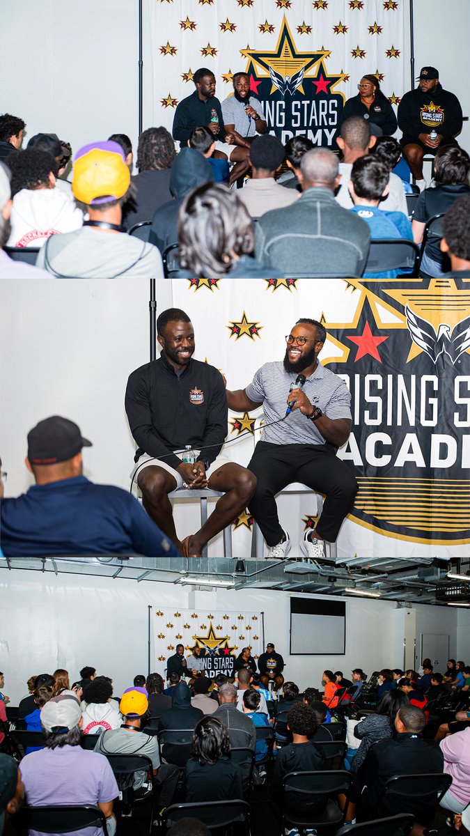 Capitals's tweet photo. Another #CapsRisingStars Academy Clinic is off and running!

Participants started their day with @CapsYouthHockey's panel of @blkhky, Jeff Scott, Doxie McCoy and @smithpelly23 on "Opportunities Beyond Playing" before lacing up their skates for the first on-ice session.

#ALLCAPS https://t.co/y4WpB3nJPQ