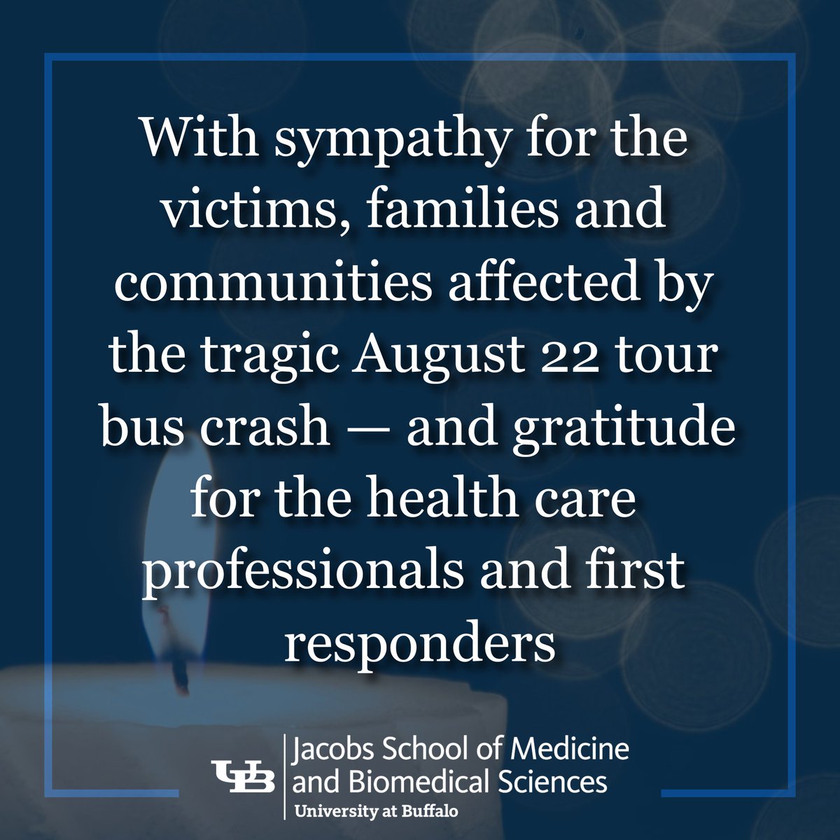 Jacobs_Med_UB's tweet photo. Our sympathies go to the victims & families affected by the tragic 8/22 tour bus crash in Pembroke. We wish the survivors a full recovery & we’re grateful for the #HealthCareProfessionals & 1st responders—many of them #UBuffalo faculty & #UBMD practitioners—who treated victims. https://t.co/394utQvIH1