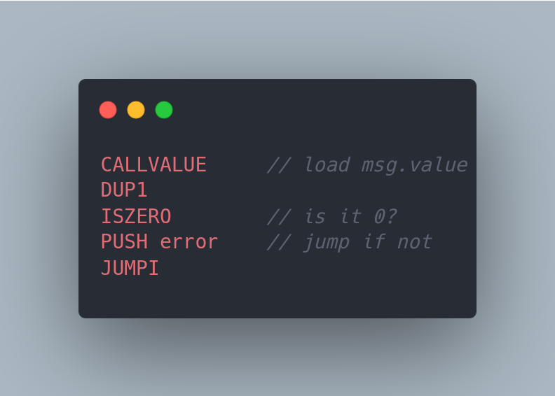 Raaghav_manivel's tweet photo. Payable vs Non-Payable in the EVM

In bytecode, the only diff between payable &amp; non-payable is a CALLVALUE check.

Payable skips this check → ETH goes to contract balance.

So payable = removing the rejection guard.

The following is an example of a non payable function: https://t.co/6U17WfJC3C