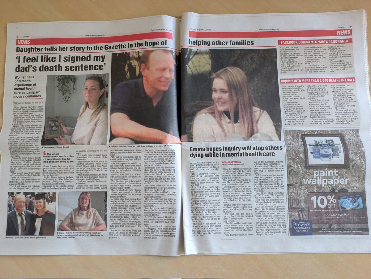 gazette-news.co.uk/news/25401696.…
"I would be trusting those professionals with what their advice is, and what they were telling me, I wouldn't be questioning it, because that's what they're there for" 

Emma bravely sharing her dad's experience and her own #mentalhealth #LampardInquiry