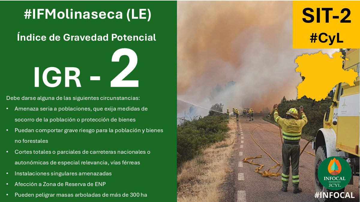 Se declara un nuevo incendio de  IGR 2  en Molinaseca. Se procede al desalojo de Molinaseca.