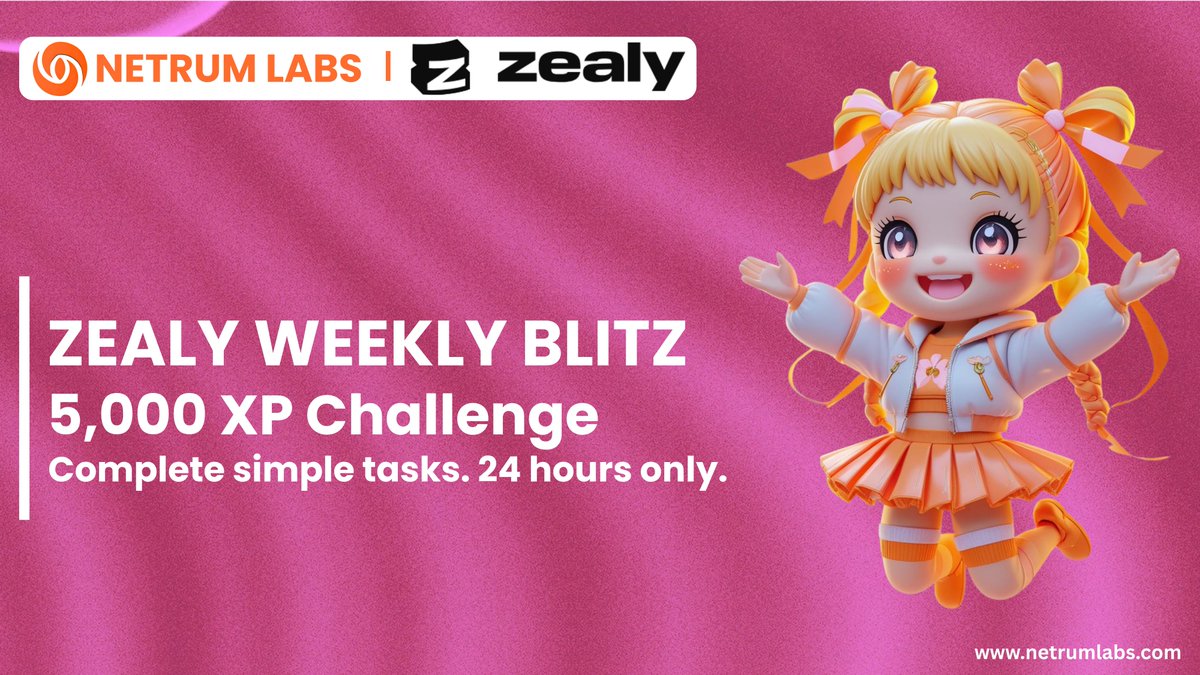 netrum_ai's tweet image. The Zealy Weekly Blitz is now live.
This isn't about farming or grinding, it's about arriving first and demonstrating your commitment when it counts.
You'll earn 5,000 XP by completing tasks within the deadline.
This round runs for 24 hours and ends the moment we reach…