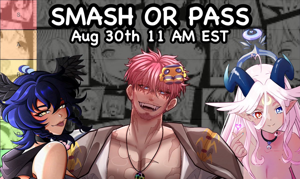Bugsy Hasaki (VTUBER) (@bugsy_hasaki) on Twitter photo HIATUS IS BEING LIFTED!
AND WHAT BETTER WAY TO CELEBRATE THAN TO START OFF HOW I DID FOR VTUBING???
THATS RIGHT! ITS SMASH OR PASS TIME BABY!
With my lovely co hosts <a href="/StarlyDeistar/">Starly Deistar🌙🐉 | VGEN Artist |【 FaeConnect 】</a> & <a href="/QveenKoopa/">Qveen Koopa🐦⬛✨Fae Crow VTuber</a> !
Rules are simple for new and repeaters!
Drop a png of several! Introduce HIATUS IS BEING LIFTED!
AND WHAT BETTER WAY TO CELEBRATE THAN TO START OFF HOW I DID FOR VTUBING???
THATS RIGHT! ITS SMASH OR PASS TIME BABY!
With my lovely co hosts <a href="/StarlyDeistar/">Starly Deistar🌙🐉 | VGEN Artist |【 FaeConnect 】</a> & <a href="/QveenKoopa/">Qveen Koopa🐦⬛✨Fae Crow VTuber</a> !
Rules are simple for new and repeaters!
Drop a png of several! Introduce