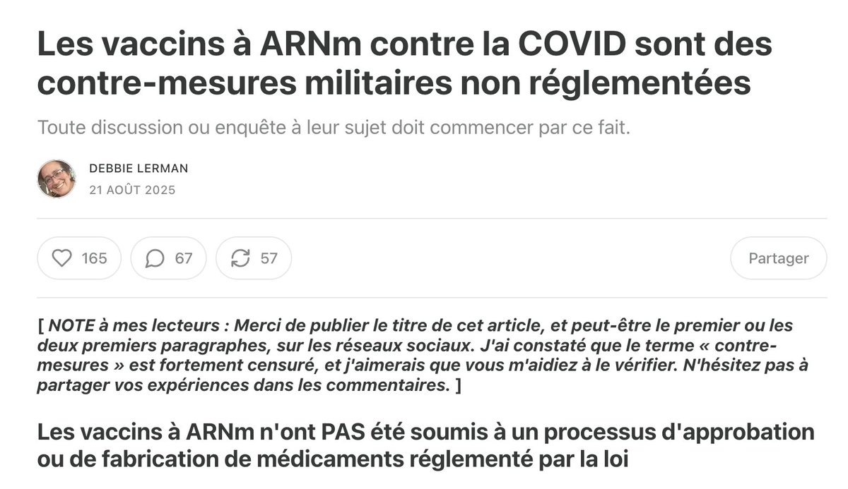 Selon la journaliste scientifique Debbie Lerman, les préparations génétiques expérimentales, ou vaccins Covid, n'étaient soumises à aucune homologation ni à aucun processus de fabrication réglementés par la loi. Elles ont été mises sur le marché en vertu d'une autorisation