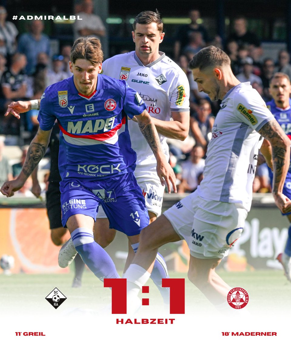 grazerak's tweet photo. Ein gefälliges Spiel geht mit einem 1:1 in die Pause! ⚽️ #ALTGAK #grazerak #AdmiralBL https://t.co/rGMghHX1AJ