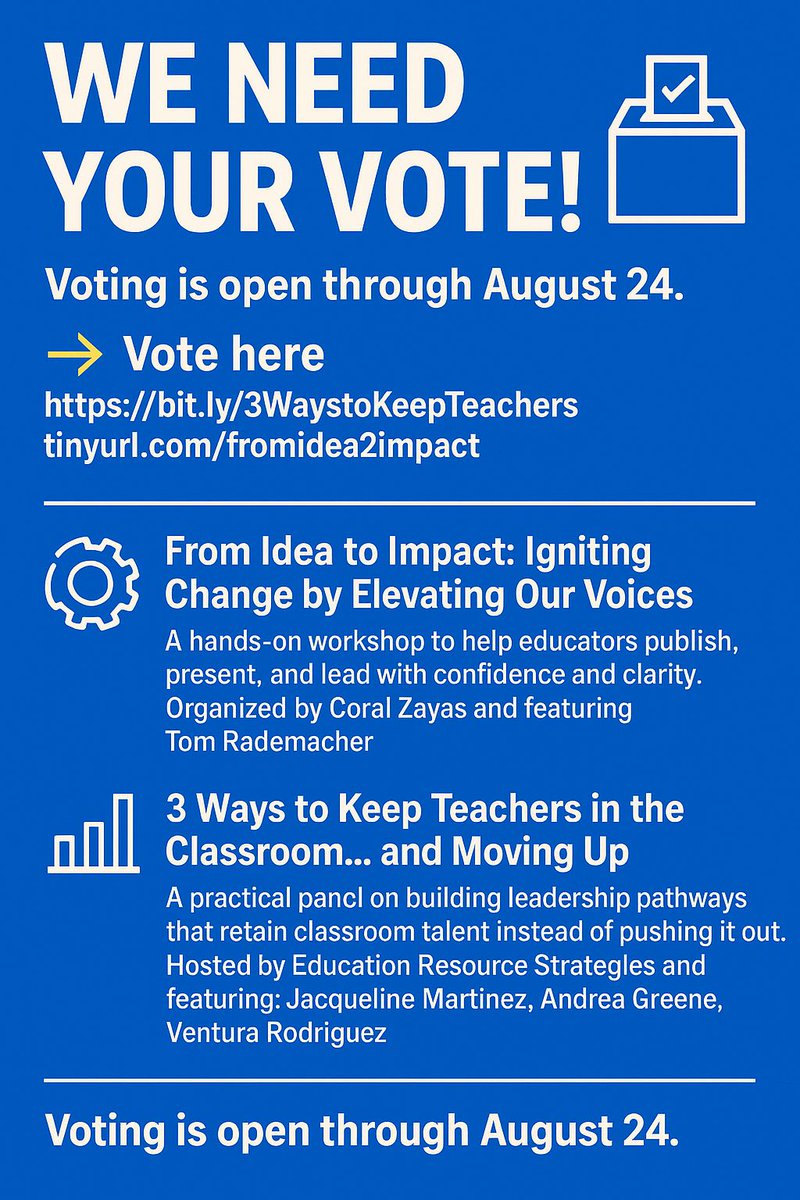 🗳️ Today is the last day to vote!

✅ Creating a free account takes just a minute
❤️ Then click the heart next to each session to cast your vote

👉 Vote here:
bit.ly/3WaystoKeepTea…

tinyurl.com/fromidea2impact