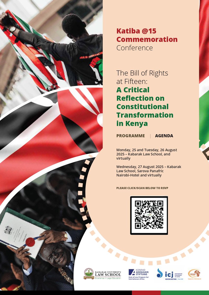 The #KatibaAt15🇰🇪 Commemoration Conference kicks off in just a few hours! Scan the QR Code to RSVP.

📆25-27 August 2025.

You can follow physically, at <a href="/lawkabarak/">Kabarak Law School</a> grounds, or virtually, through YouTube.
Link shortly.⬇️