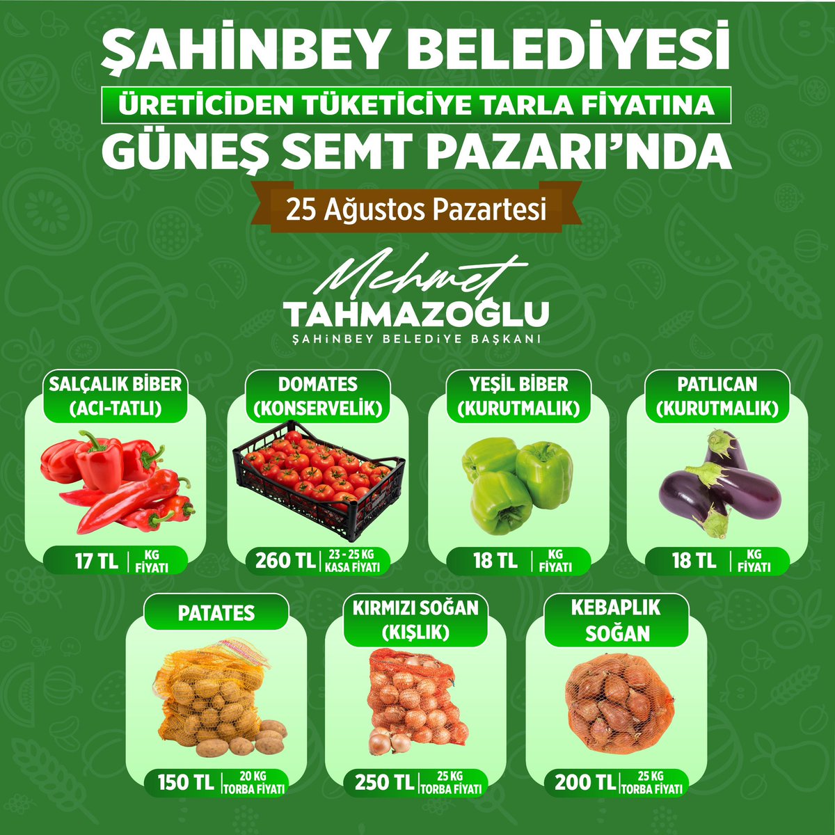 mtahmazoglu's tweet photo. Tarladan sofraya!🌱🍅🍆🫑

Domates, patates, soğan, patlıcan, acı ve tatlı salçalık biber gibi taze, doğal ve uygun fiyatlı ürünler Güneş Semt Pazarı’nda tezgâhlarda yerini aldı.

Şahinbey Belediyemizden üreticiye ve tüketiciye tam destek!

🕖 08.00 - 19.00
📍 Şahinbey Belediyesi Güneş Semt Pazarı

https://t.co/SbBJxteHu5

#Şahinbey #Gaziantep