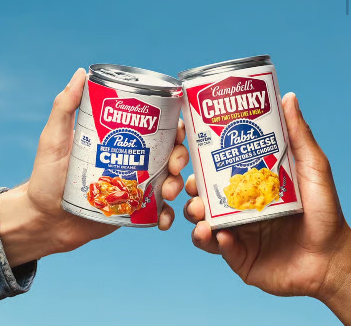 Origlio Beverage (@origliobev) on Twitter photo .<a href="/Campbells/">Campbell's</a> Chunky teams up with <a href="/PabstBlueRibbon/">Pabst Blue Ribbon</a> for 2 beer-infused soups – available in store & online at Walmart later this month:
• Beer Cheese with Potatoes & Chorizo: Creamy cheese broth infused with PBR flavor, loaded with chorizo and hearty potatoes.
• Beef, Bacon & .<a href="/Campbells/">Campbell's</a> Chunky teams up with <a href="/PabstBlueRibbon/">Pabst Blue Ribbon</a> for 2 beer-infused soups – available in store & online at Walmart later this month:
• Beer Cheese with Potatoes & Chorizo: Creamy cheese broth infused with PBR flavor, loaded with chorizo and hearty potatoes.
• Beef, Bacon &