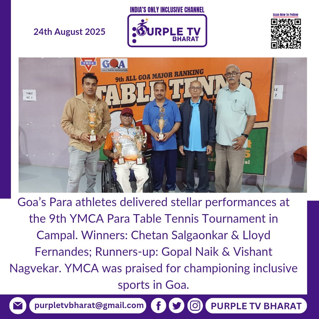 PurpleTVBharat's tweet image. Goa Para Athletes Shine at YMCA TT Tourney
#GoaSports #ParaAthletes #YMCA #InclusiveSports #TableTennis