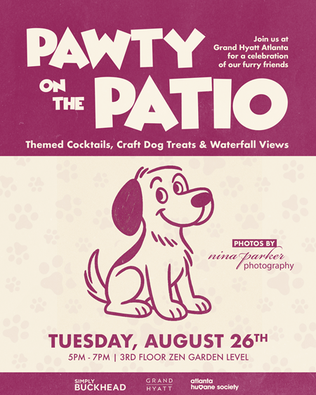 🐶 Pawty on the Patio this National Dog Day!

Join us at Grand Hyatt Atlanta on Tuesday, August 26th from 5–7 PM in our scenic Zen Garden for a tail-wagging celebration you and your pup will love.

✨ Highlights
🍹 Themed cocktails for humans (available for purchase)
🦴 Craft dog